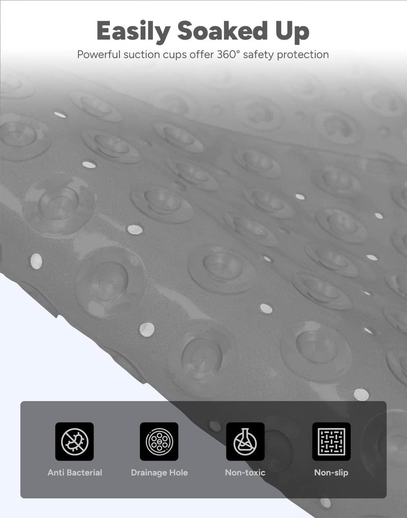 ADO Corner Shower Mat Non Slip, 21x21 inch Curved Shower Mats for Inside Shower, Anti-Slip Bath Mat with Strong Suction Cup, Drain Holes, Machine Washable, Ideal for The Elderly (Grey) - Image 2